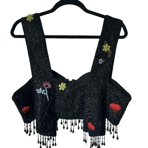 Ganni Cropped Beaded Embellished Top Size 40 US 8 - Picture 8 of 13